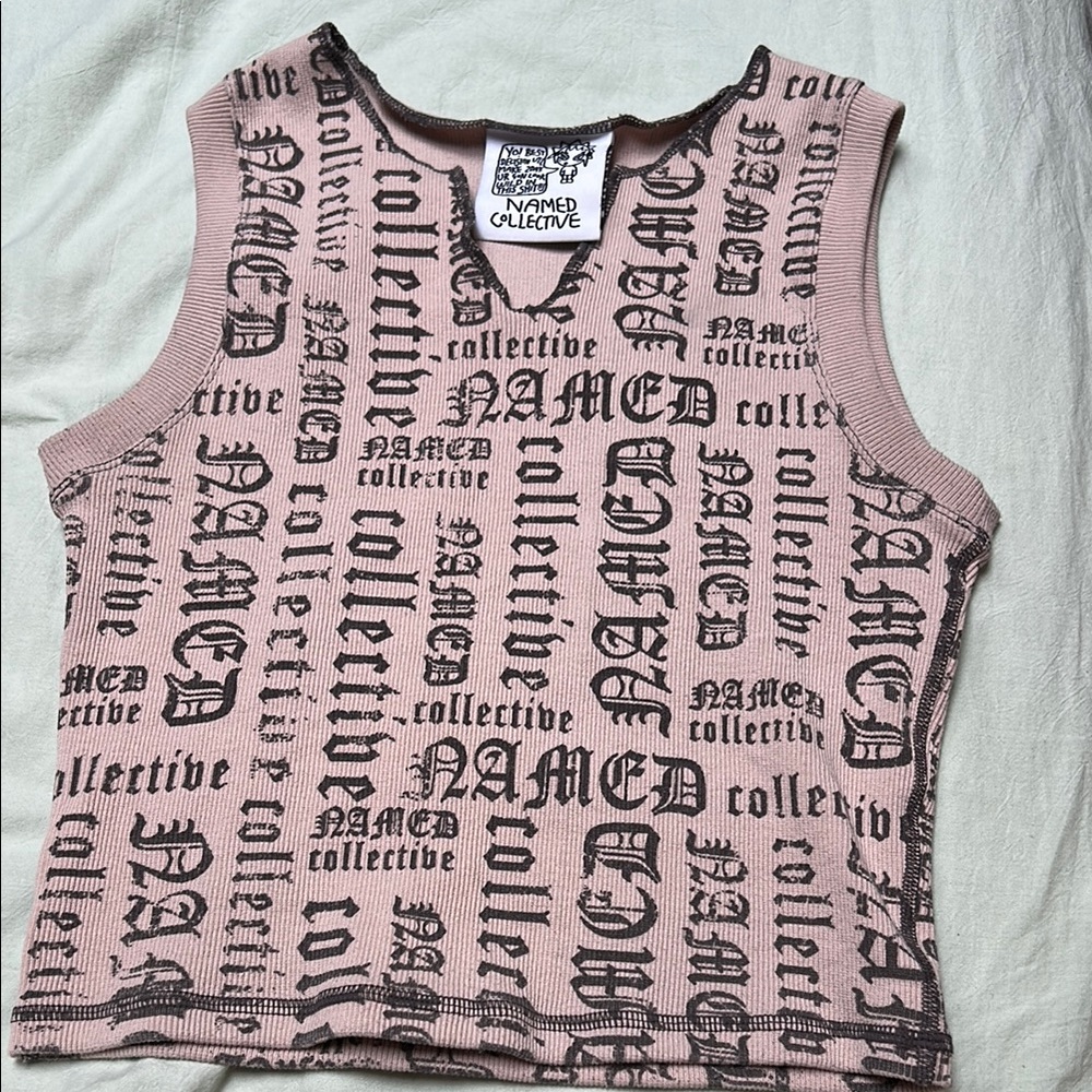 Tan Crop Graphic Tank Top